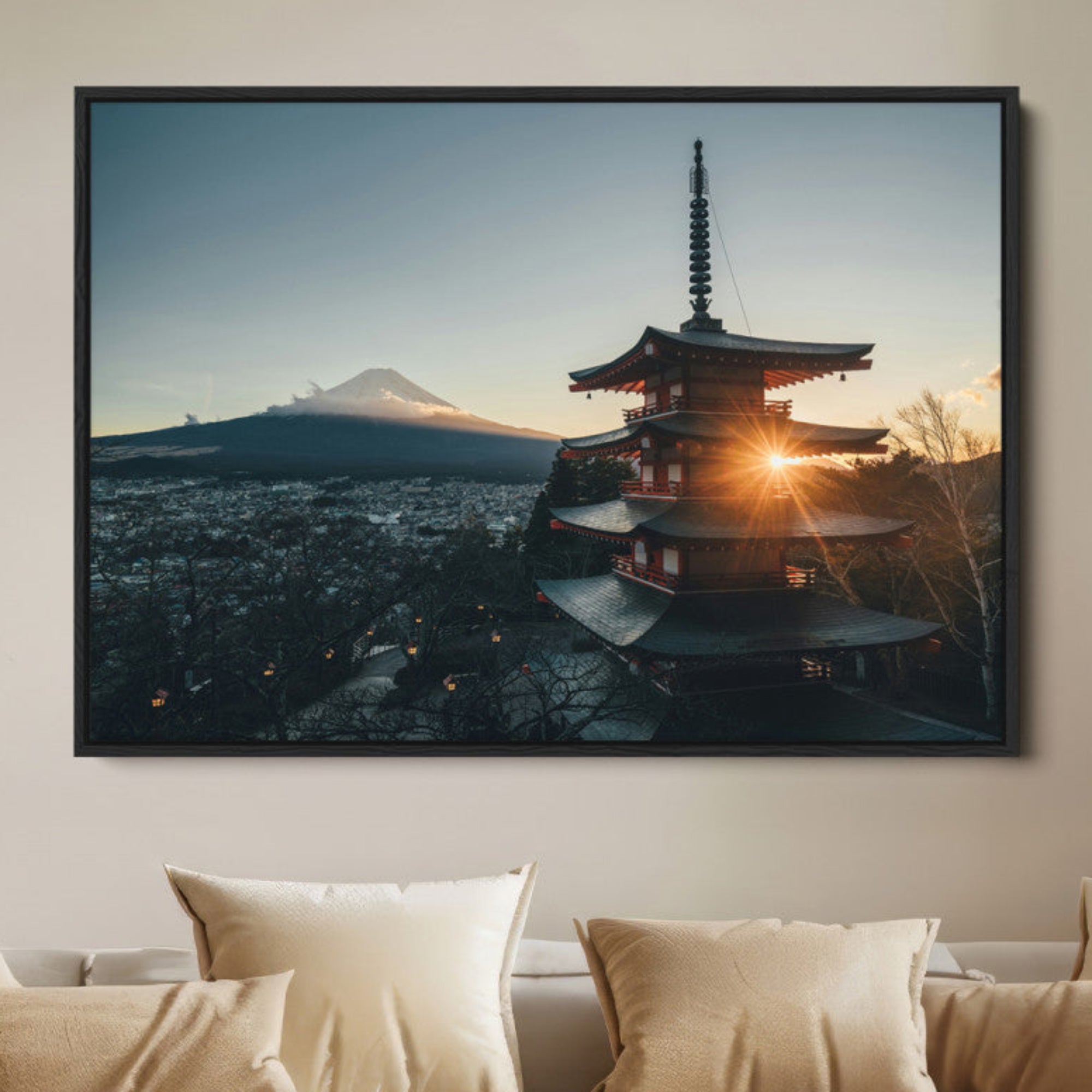 87729656-MGV-FC-36X24-Mount Fuji Wall Art Canvas Print Framed Japan Travel Art Chureito Pagoda Print Zen Scene for Home, Office Decor