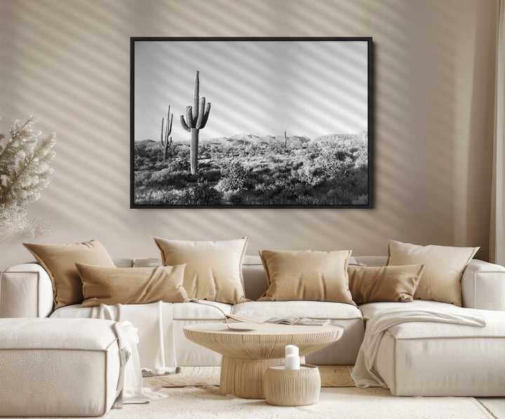 Saguaro Cactus Canvas Print Wall Art , Monochrome Landscape Print, Framed Scenic Arizona Art Print, Large Timeless Western Aesthetic