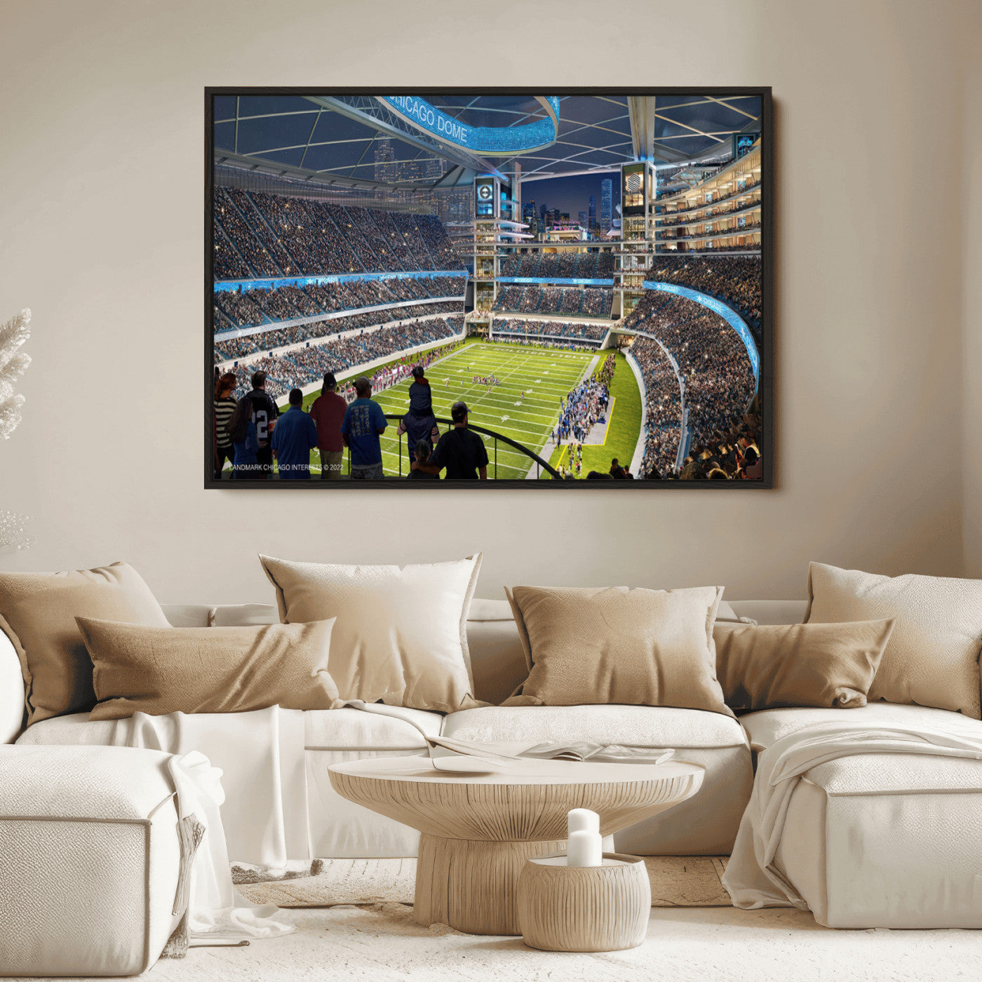 41816511-MGV-CV-36X24-Chicago Bears Soldiers Field Wall Art Canvas Print – Framed Football Stadium Artwork for Sports Fans, Soldier Field Skyline Canvas Decor for Game Room or Man Cave