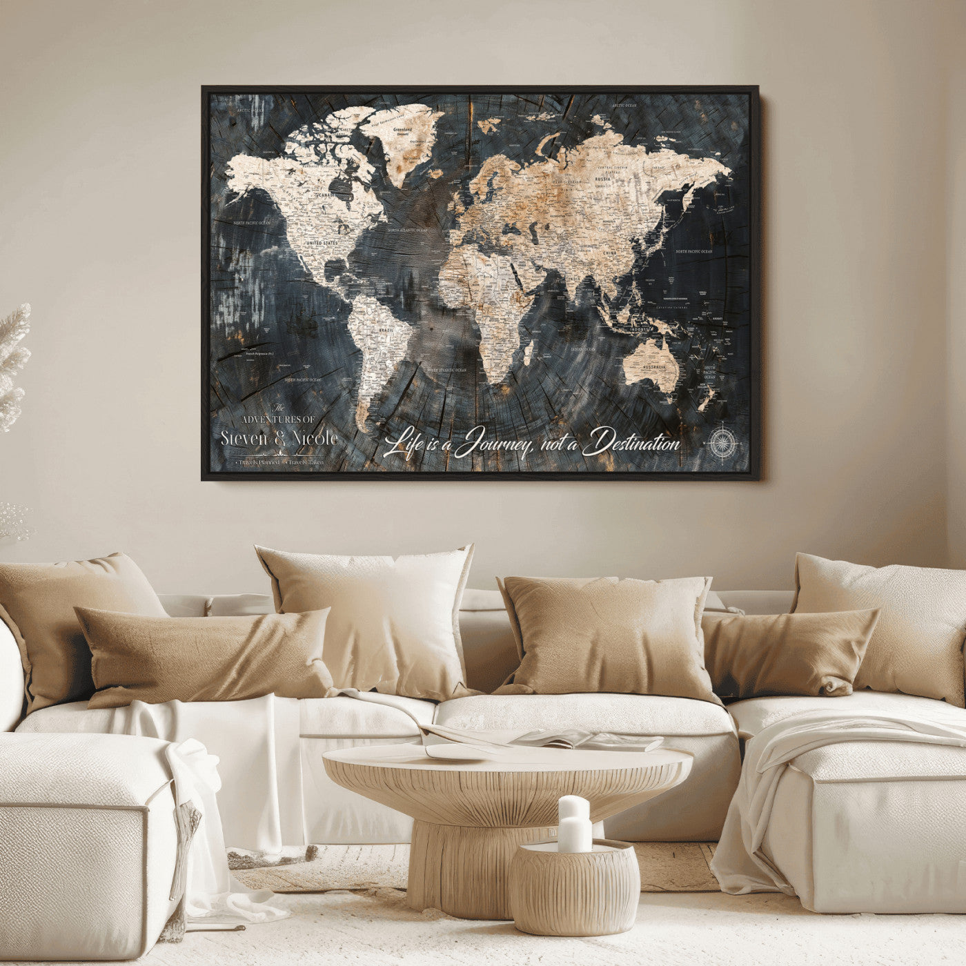 13001721-MGV-CV-36X24-Custom Push Pin World Map Wall Canvas Print – Personalized Travel Tracker with Pins – Framed Large Multi-Size Canvas for Home Office Decor