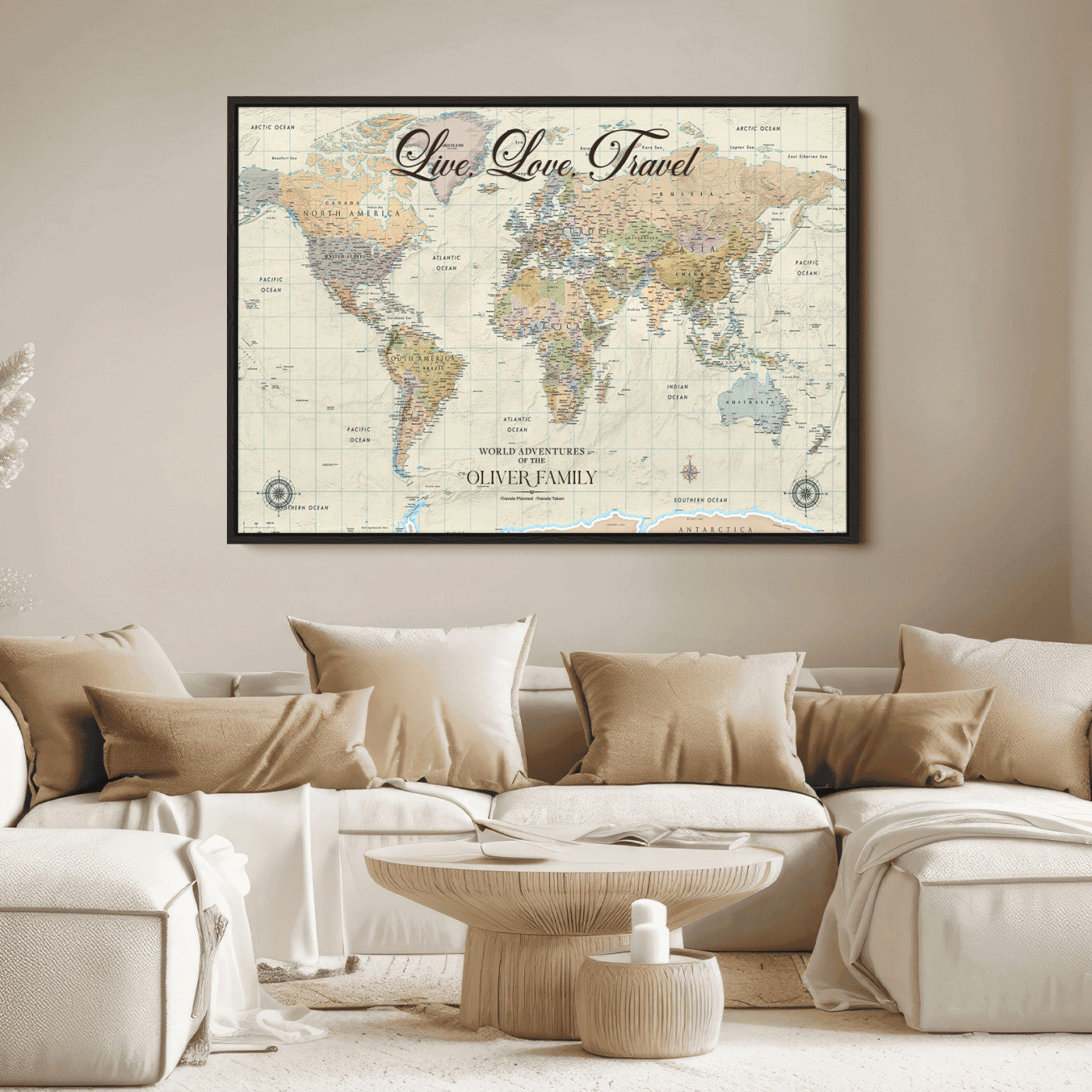 49563244-MGV-CV-36X24-Custom Push Pin World Map Wall Canvas Print – Personalized Travel Tracker with Pins – Framed Large Multi-Size Canvas for Home Office Decor