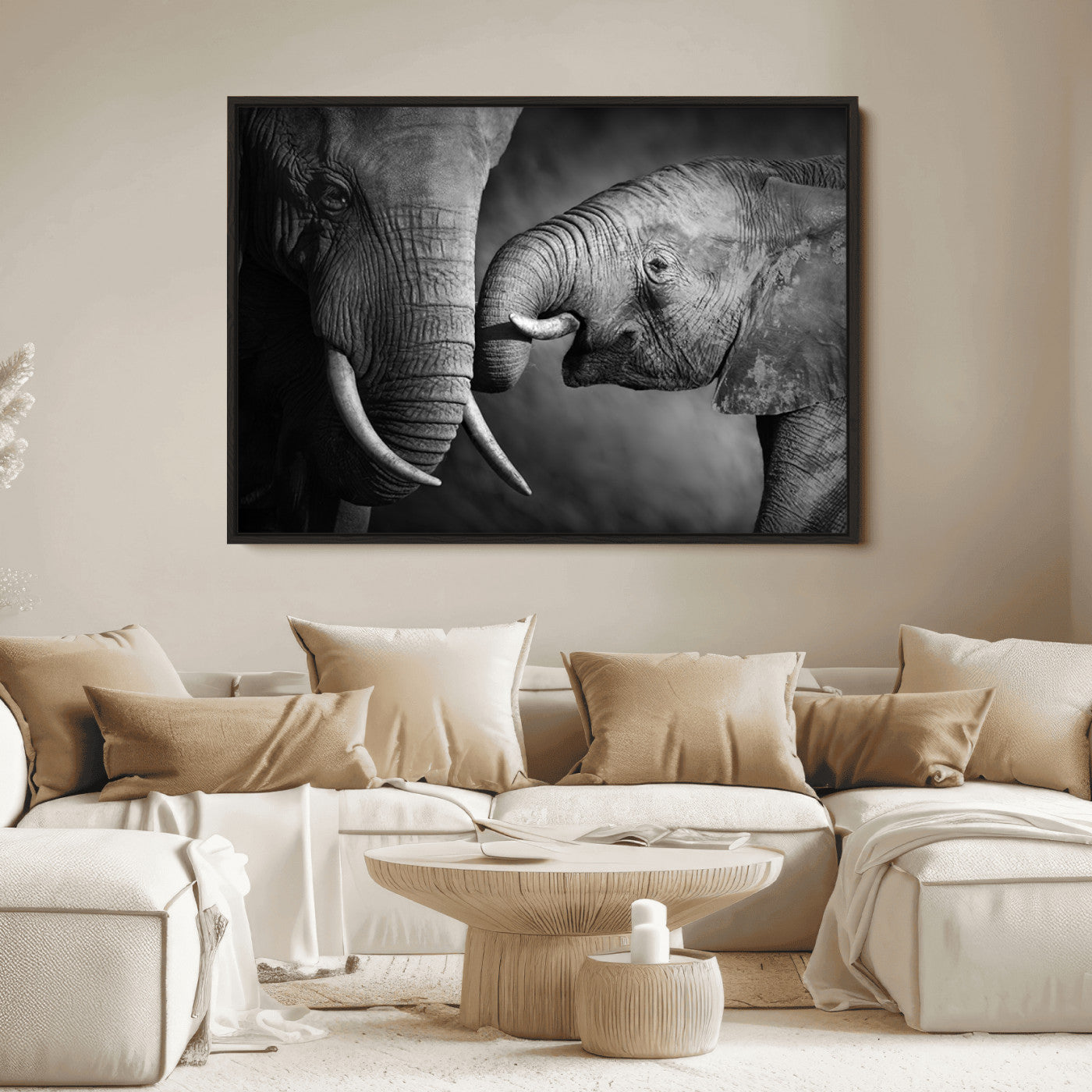 42691-MGV-CV-36X24-Elephant Family Wall Art Canvas, Framed Elephant Family Canvas Print