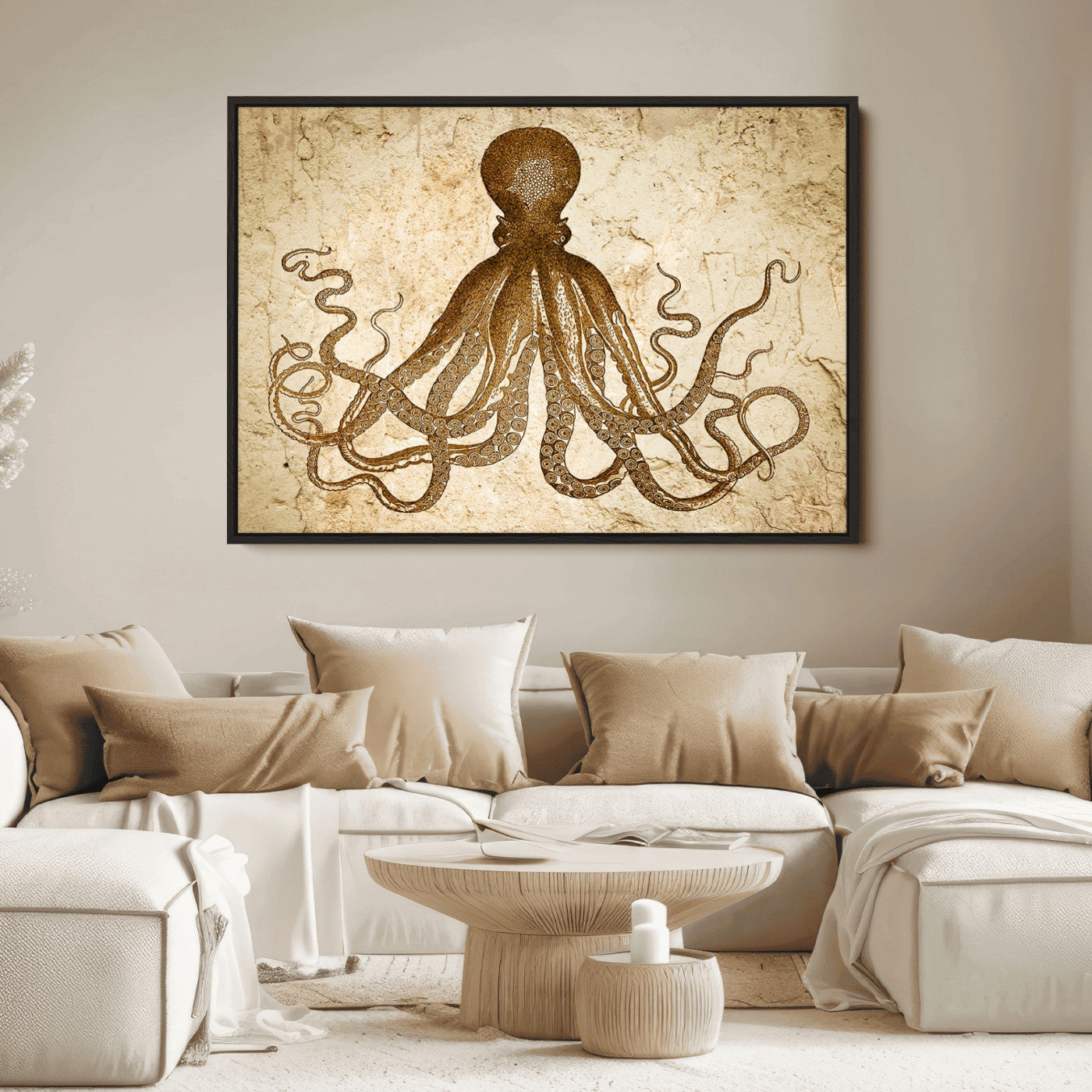 96154-MGV-FC-36X24_Black-Sepia Octopus Wall Art Abstract Animal Canvas Print