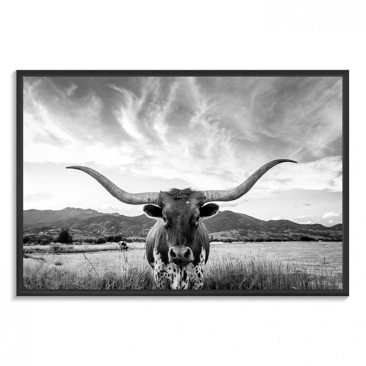 Longhorn Cow Wall Art Canvas Print Farmhouse Wall Art - Texas Longhorn Wall Art Print