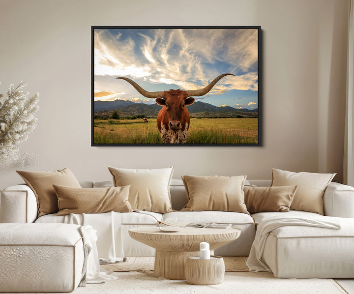 Texas Longhorn Canvas Wall Art – Majestic Triptych Animal Print – Rustic Western Decor for Living Room or Office – Ready to Hang