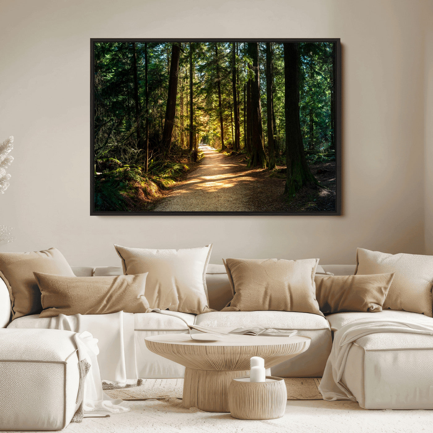 51762-MGV-CV-36X24-Sunlit Forest Pathway Canvas Print | 3 Panel Large Nature Wall Art for Living Room, Office, or Modern Space | Tranquil Scenic Forest, Ready