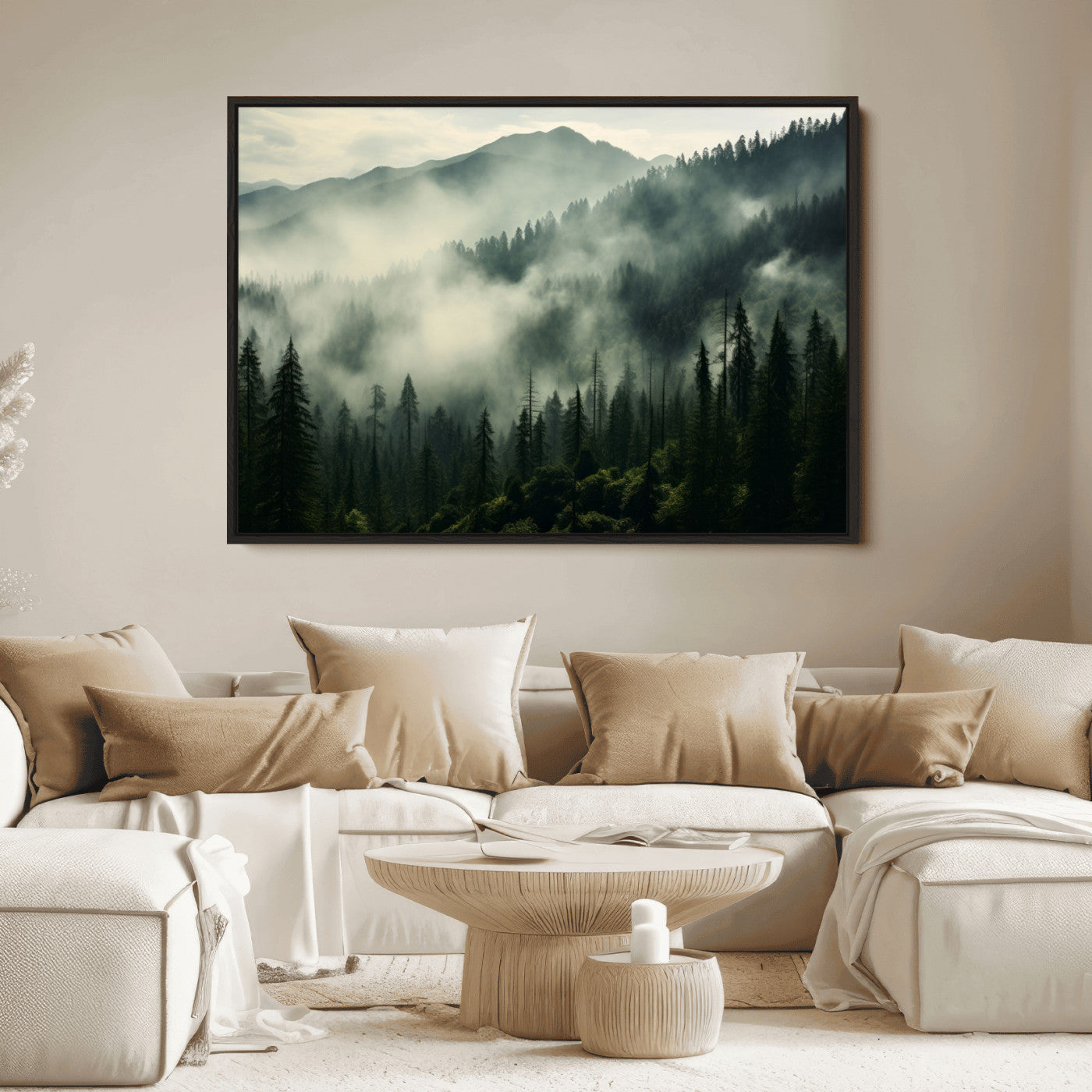 25295-MGV-CV-36X24-Captivating Misty Forest Wall Art Premium Canvas Print a Foggy and Serene Atmosphere