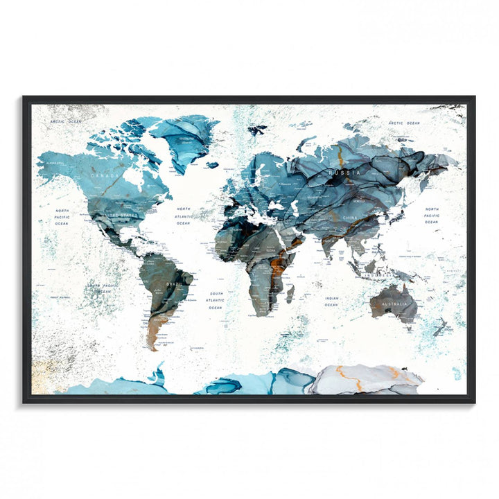 Push Pin World Map Wall Art Canvas Print adds a touch of elegance to the home decor.