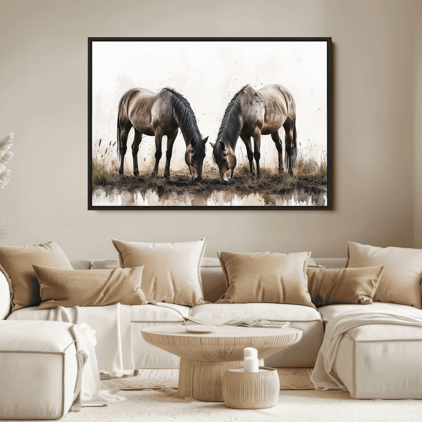 71729-MGV-FC-36X24_Black-Chines Ink Style Horses Wall Art Canvas Print