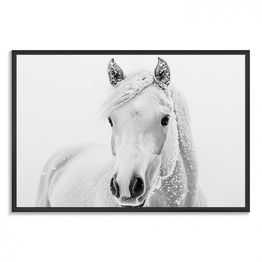 The dining room features the Majestic White Horse Wall Art, adding to its rustic charm.