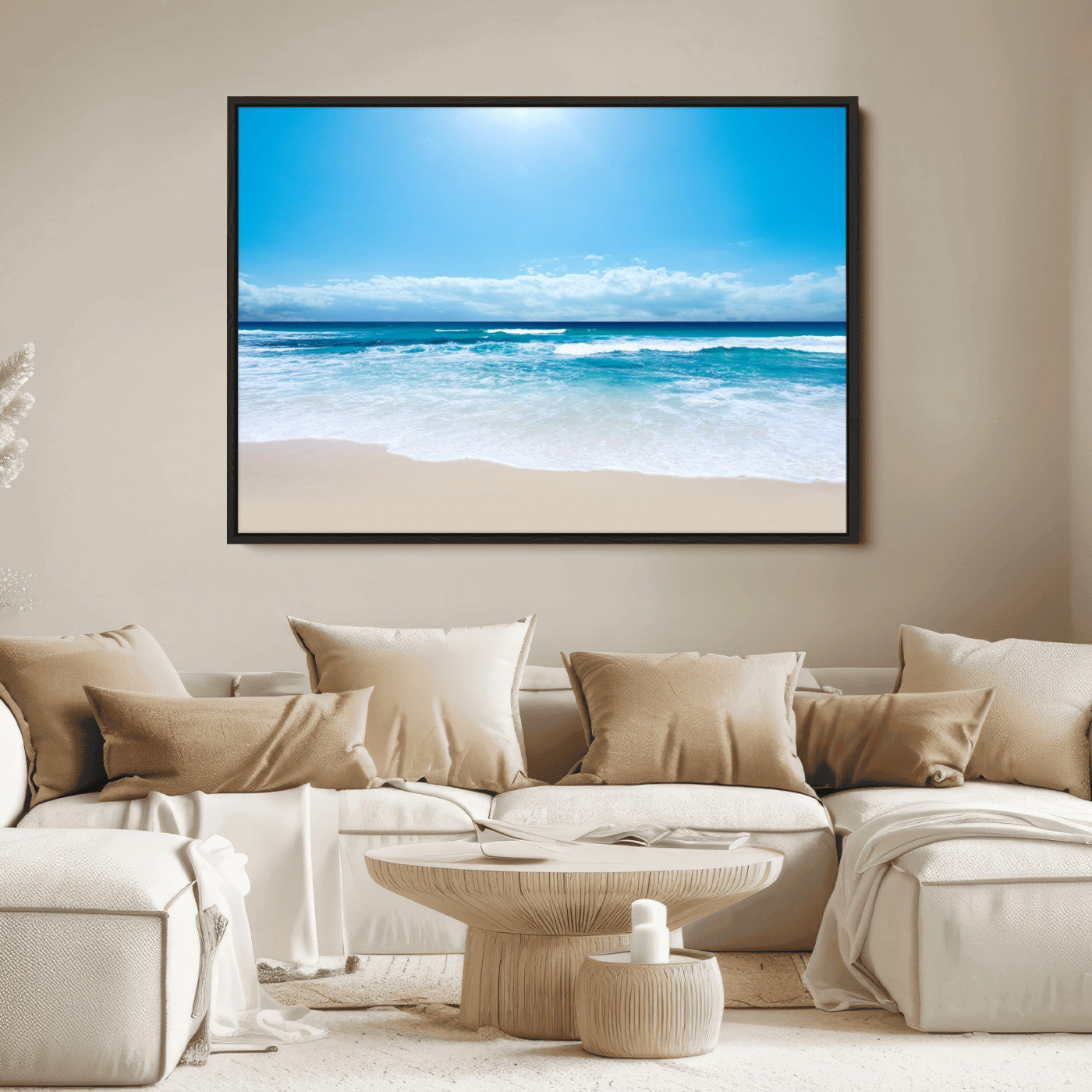 45929-MGV-FC-36X24_Black-Wall Art Canvas Print Shiny Blue Sea and Beach