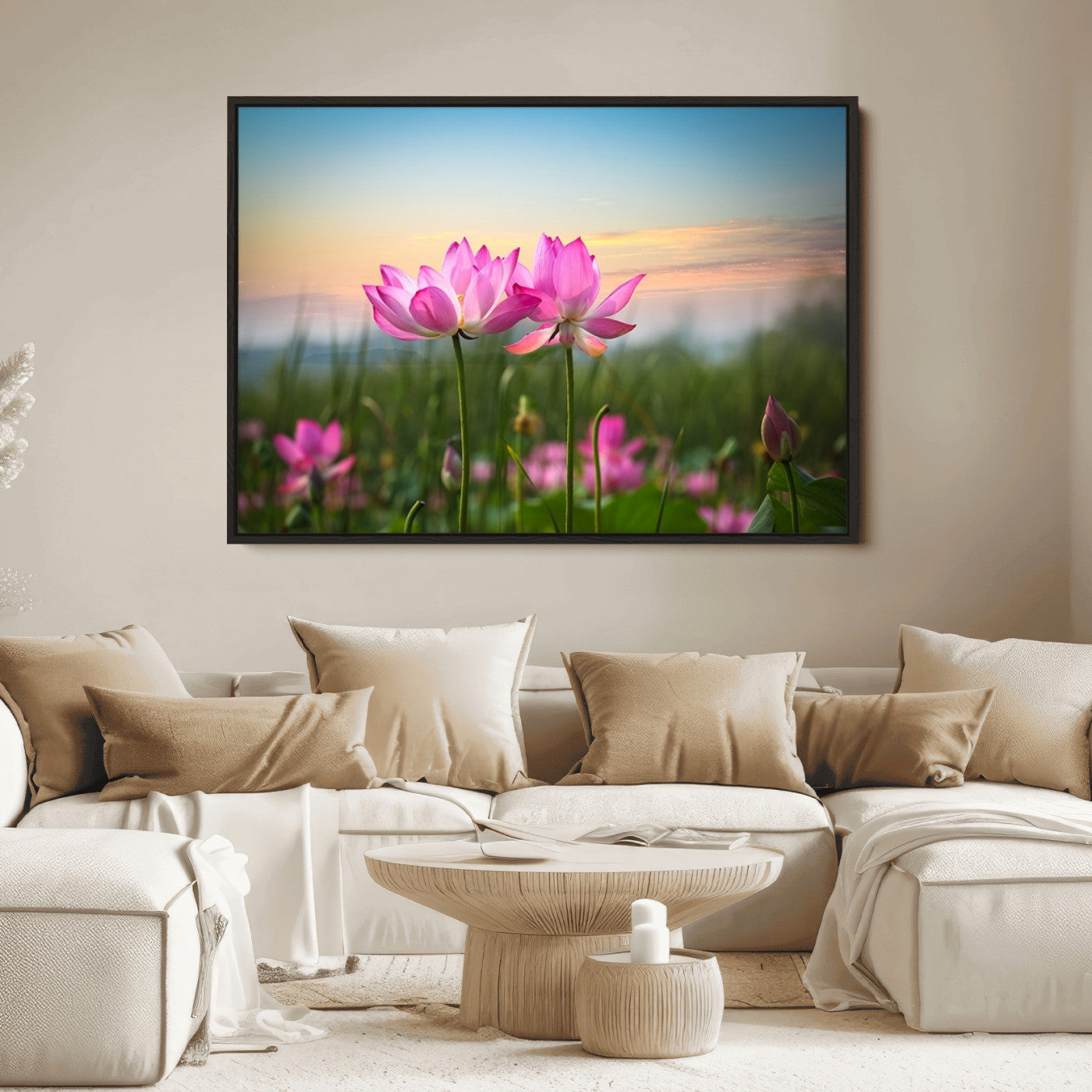 64234-MGV-FC-36X24_Black-Pink Flower on the Mountain Canvas Print, Framed Pink Flower Canvas Wall Art