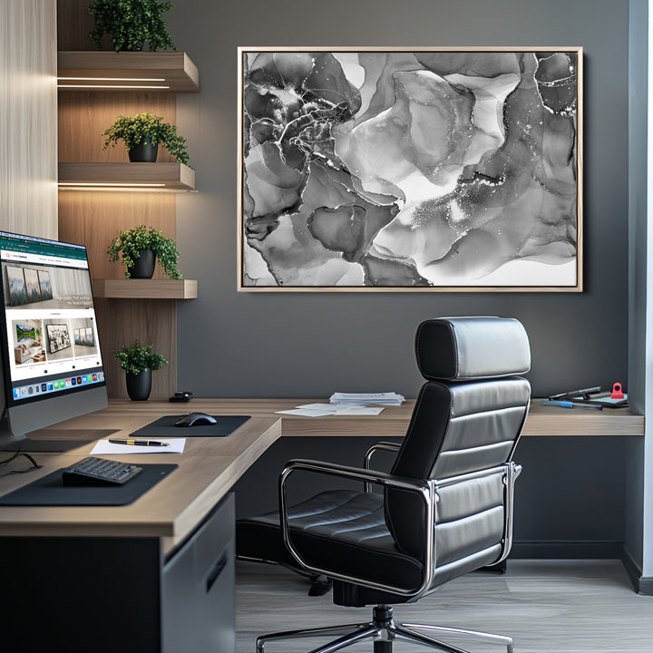 Black White Abstract Canvas Wall Art - Fluid Ink Artwork - Modern Luxury Wall Decor for Contemporary Interiors