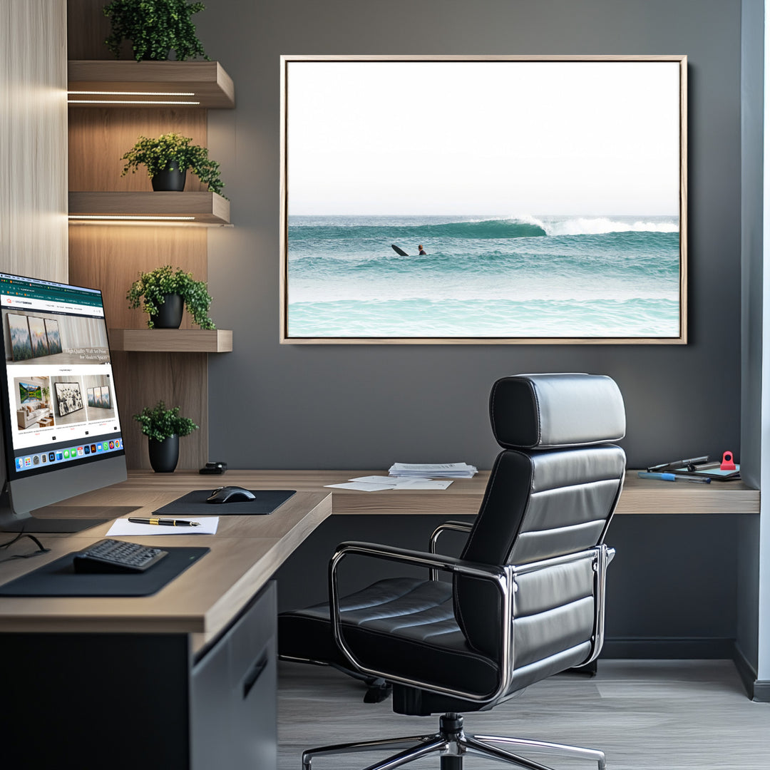 Surfing Wall Art Canvas Print, Framed Ocean Art Picture Print, Waves Perfect Minimalist Decor