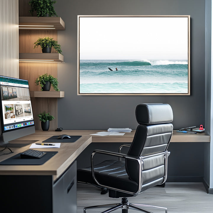 Surfing Wall Art Canvas Print, Framed Ocean Art Picture Print, Waves Perfect Minimalist Decor