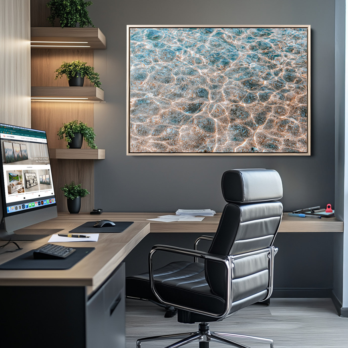 26580287-MGV-CV-36X24-Clear Water Wall Art Canvas Print, Framed Sunlit Ripples Art Picture Print, Ocean Texture Perfect Modern Coastal Decor