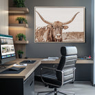 Longhorn Cow Wall Art Canvas Print, Framed Texas Ranch Art Picture Print, Western Bull Perfect County Decor Artwork