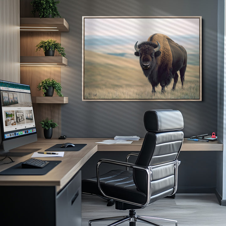 Bison Wall Art Canvas Print, Buffalo Canvas Print Print, Framed American Bison Decor Art Print, Large Frontier Style Printing Perfect