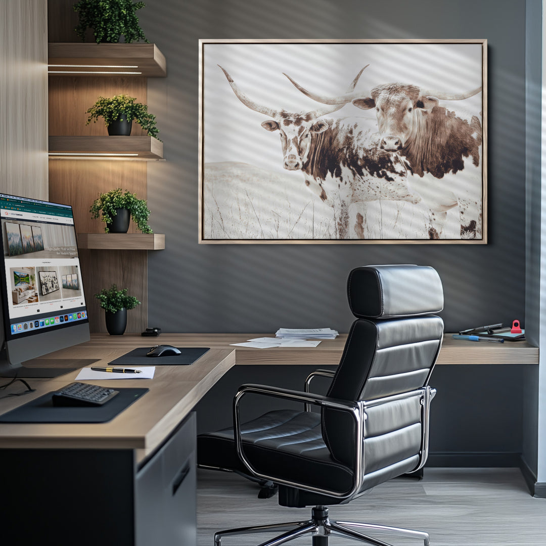Longhorn Wall Art Canvas Print, Longhorn Wall Art Wall Art Canvas Print, Western Cow Canvas Print, Framed Rustic Farm Decor Art Print,
