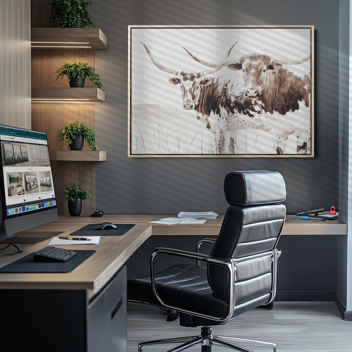Longhorn Wall Art Canvas Print, Longhorn Wall Art Wall Art Canvas Print, Western Cow Canvas Print, Framed Rustic Farm Decor Art Print,