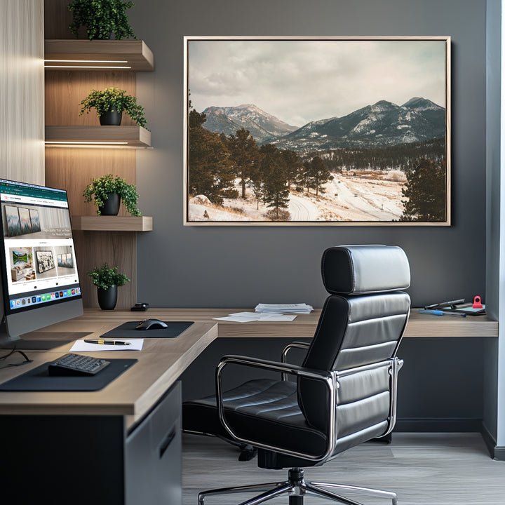 Mountain Landscape Wall Art Canvas Print, Framed Snowy Peaks Art Picture Print, Alpine Aesthetic Perfect Rustic Winter Decor Artwork