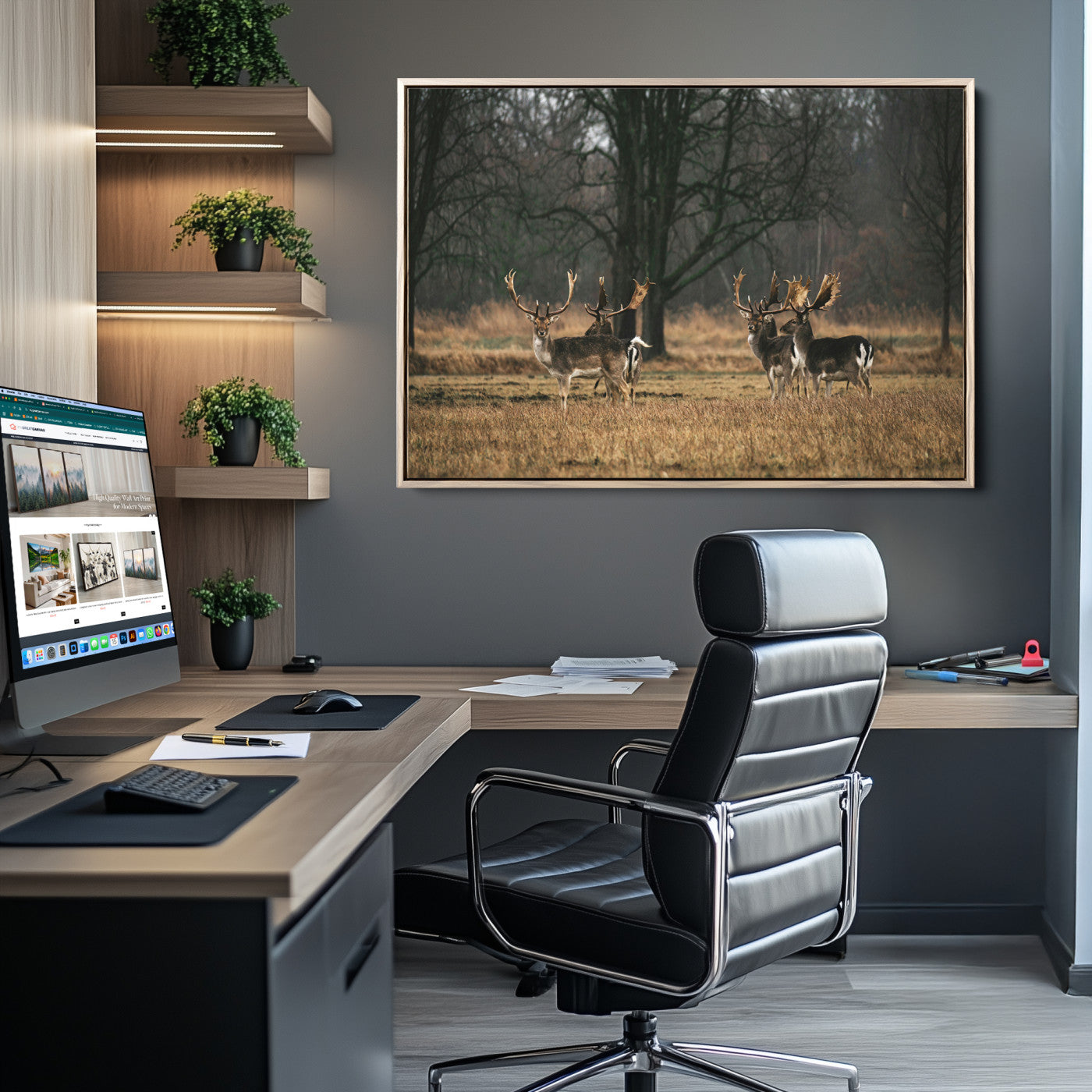 Deer Photography Wall Art Canvas Print, Framed Rustic Wildlife Art Picture, Rustic Deer Wall Art Print