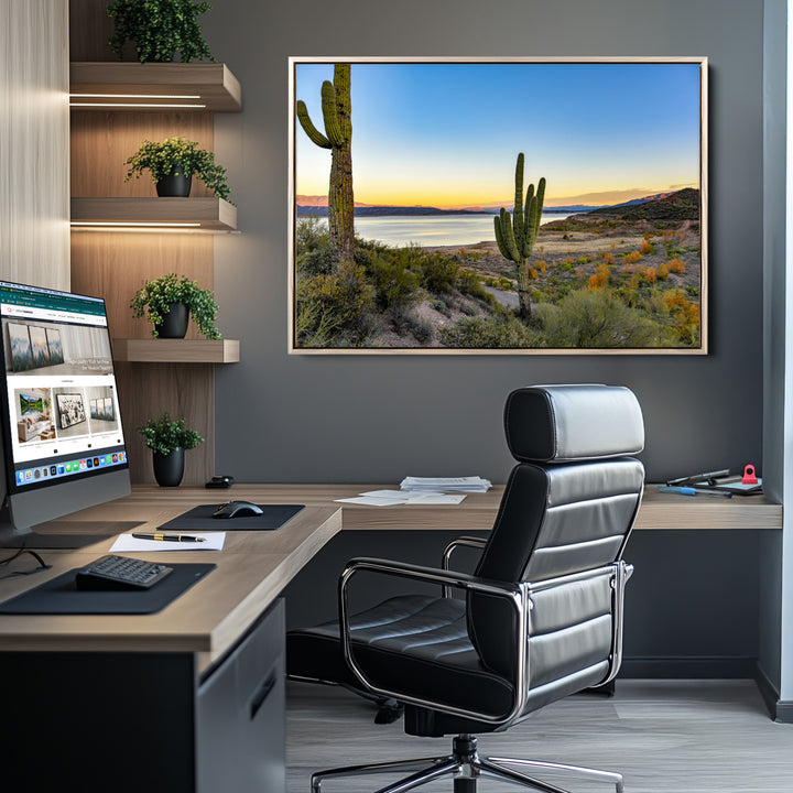 Saguaro Cactus Wall Art Canvas Print, Framed Desert Sunset Art Picture Print, Southwestern Perfect Southwestern Decor Artwork