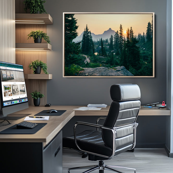 Mountain Wall Art Canvas Print, Framed Forest Serenity Art Picture Print, Mountain Perfect Rustic Decor Artwork
