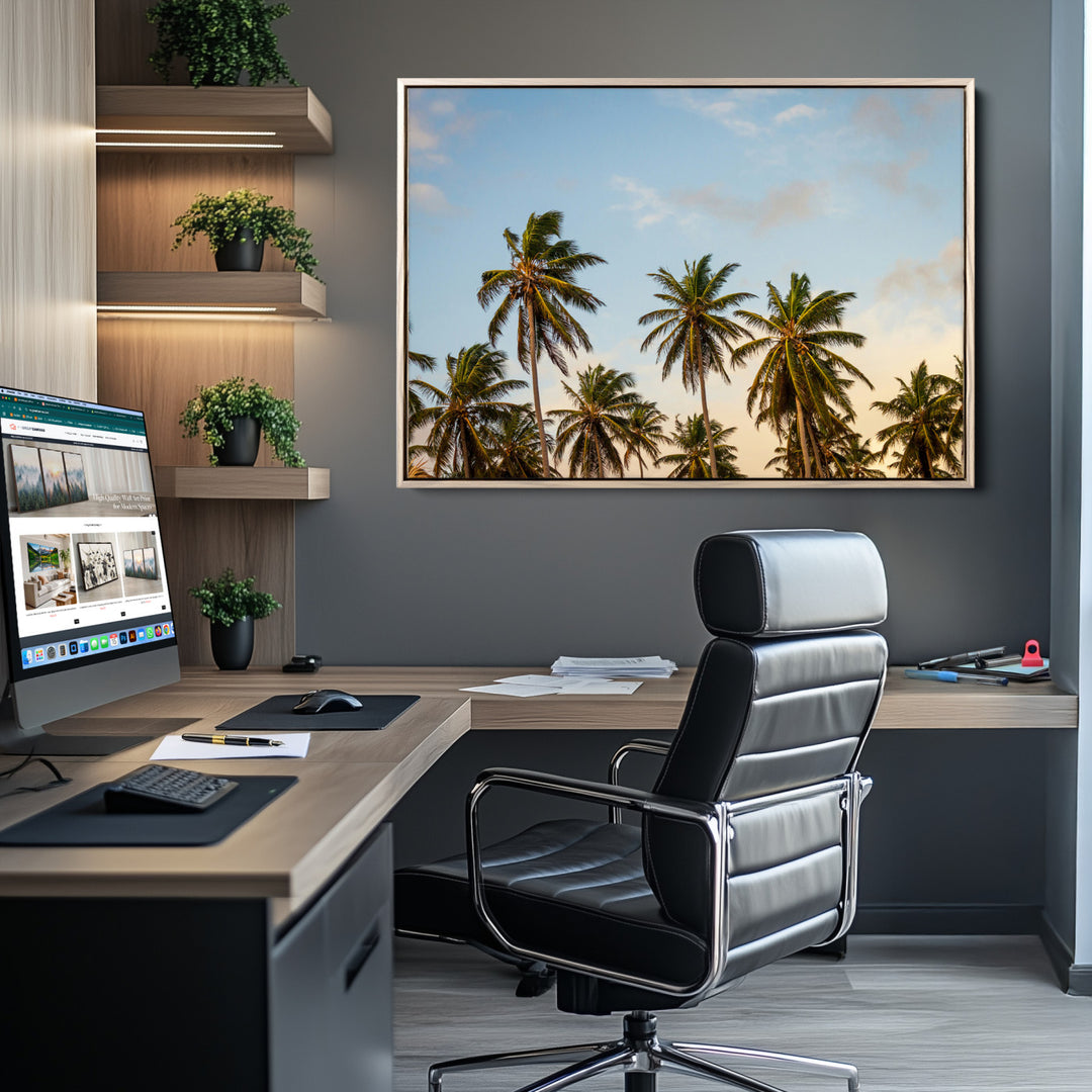 Palms Wall Art Canvas Print, Framed Tropical Art Picture Print, Coastal Perfect Coastal Decor Artwork