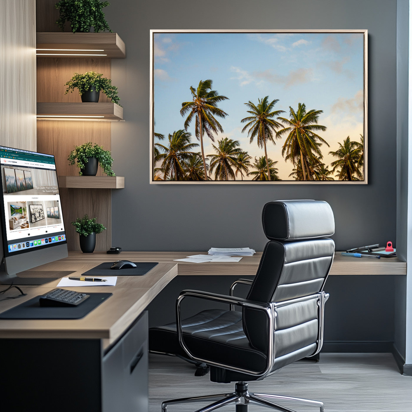 Palms Wall Art Canvas Print, Framed Tropical Art Picture Print, Coastal Perfect Coastal Decor Artwork