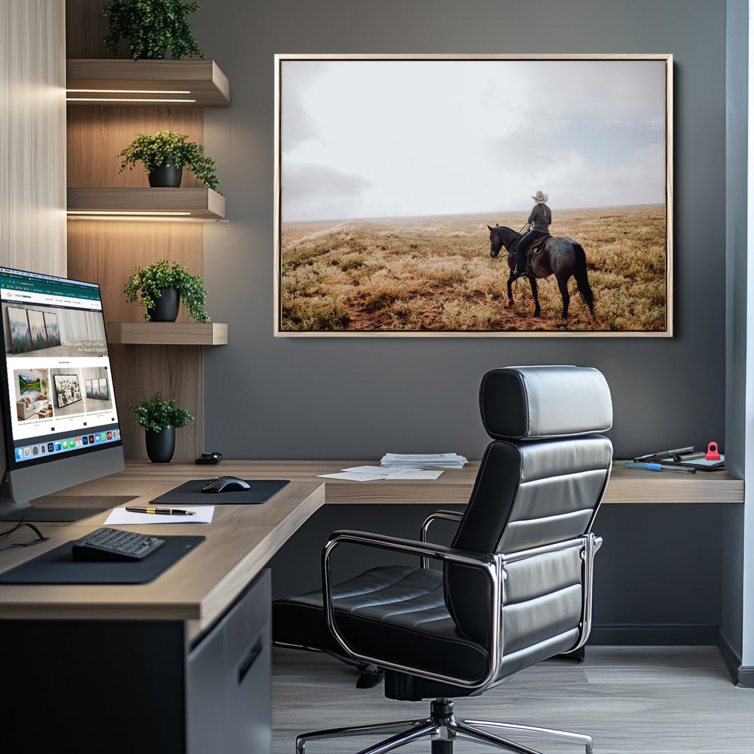 Cowboy Wall Art Wall Art Canvas Print, Framed Western Canvas Art Picture Print, Rustic Ranch Scene Perfect Rustic Western Decor Artwork