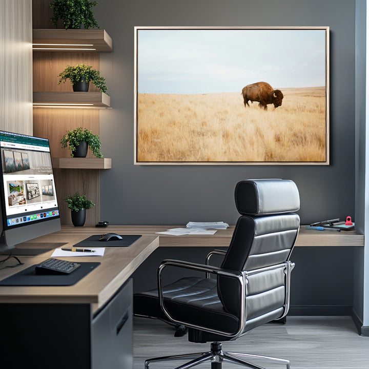 Buffalo Wall Art Canvas Print, Framed Western Wildlife Wall Decor Art Picture Print, Rustic Farmhouse Art Perfect Rustic Western Decor