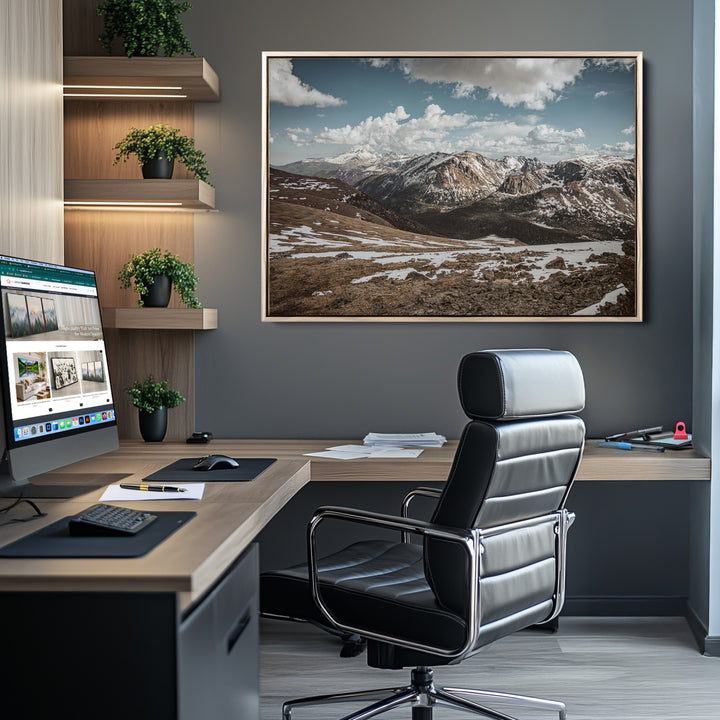 Mountain Landscape Wall Art Canvas Print, Framed Snowy Peaks Art Picture Print, Rugged Highlands Perfect Rustic Adventure Decor Artwork