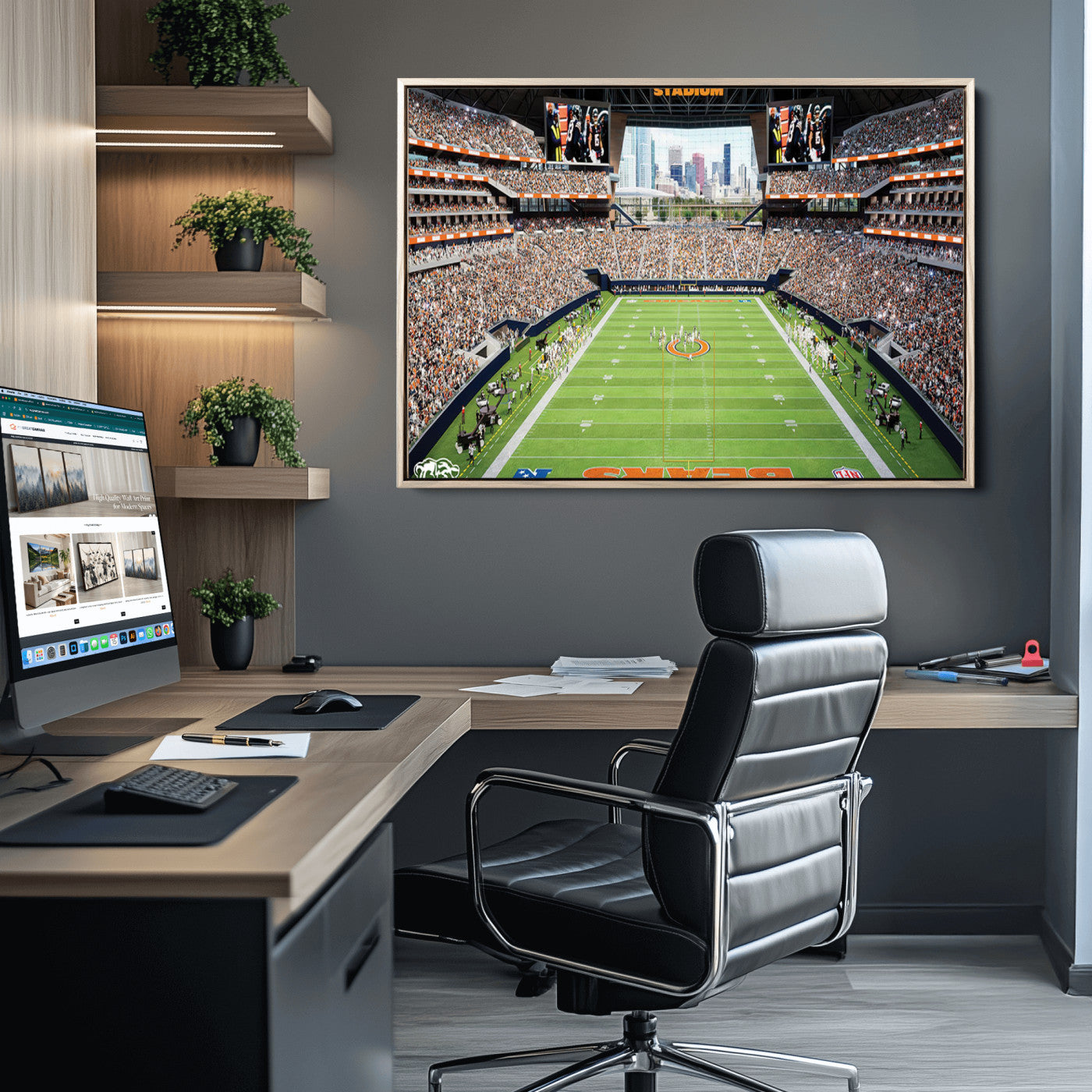 76935553-MGV-CV-36X24-Chicago Bears Soldiers Field Wall Art Canvas Print – Framed Football Stadium Artwork for Sports Fans, Soldier Field Skyline Canvas Decor for Game Room or Man Cave