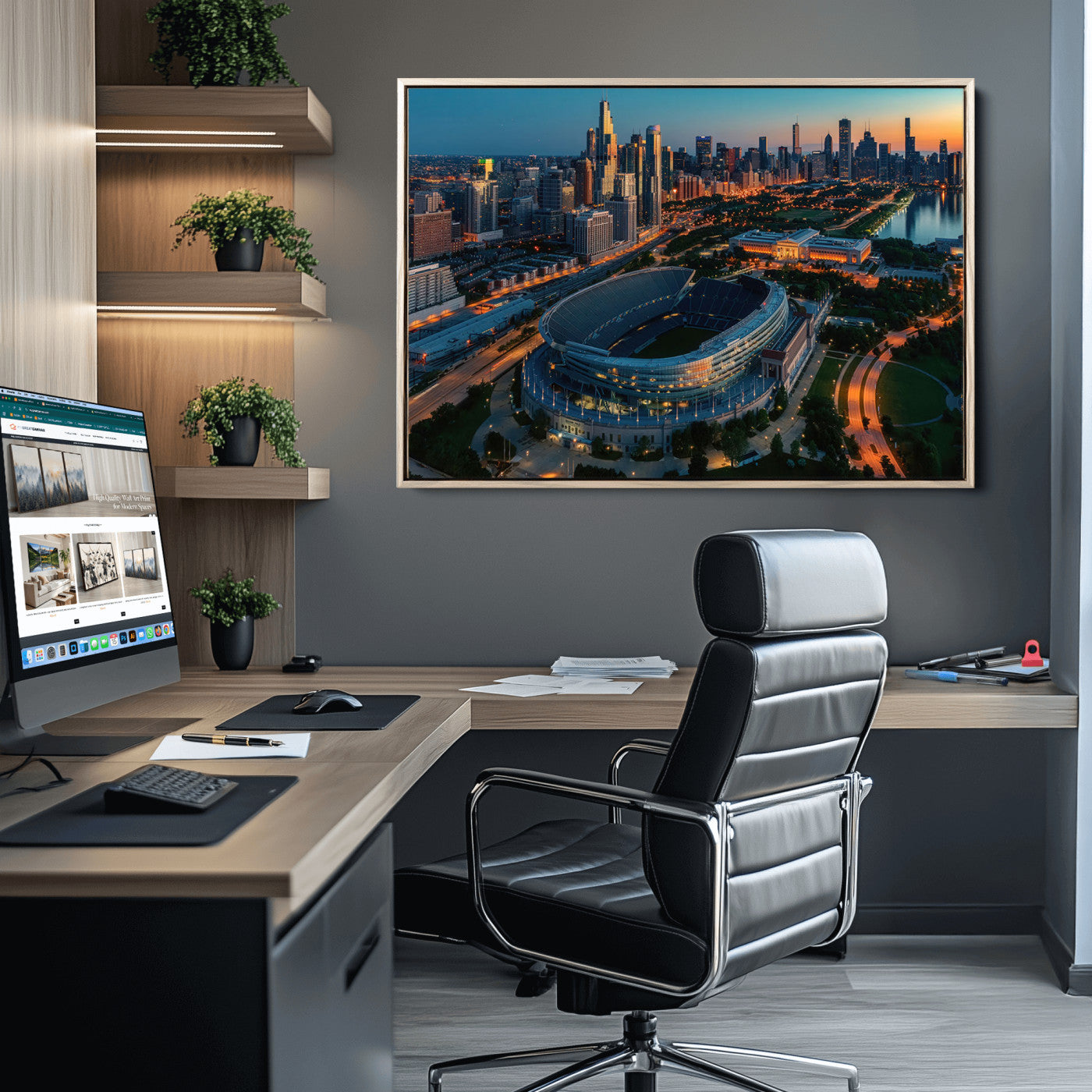 36690345-MGV-CV-36X24-Chicago Bears Soldiers Field Wall Art Canvas Print – Framed Football Stadium Artwork for Sports Fans, Soldier Field Skyline Canvas Decor for Game Room or Man Cave