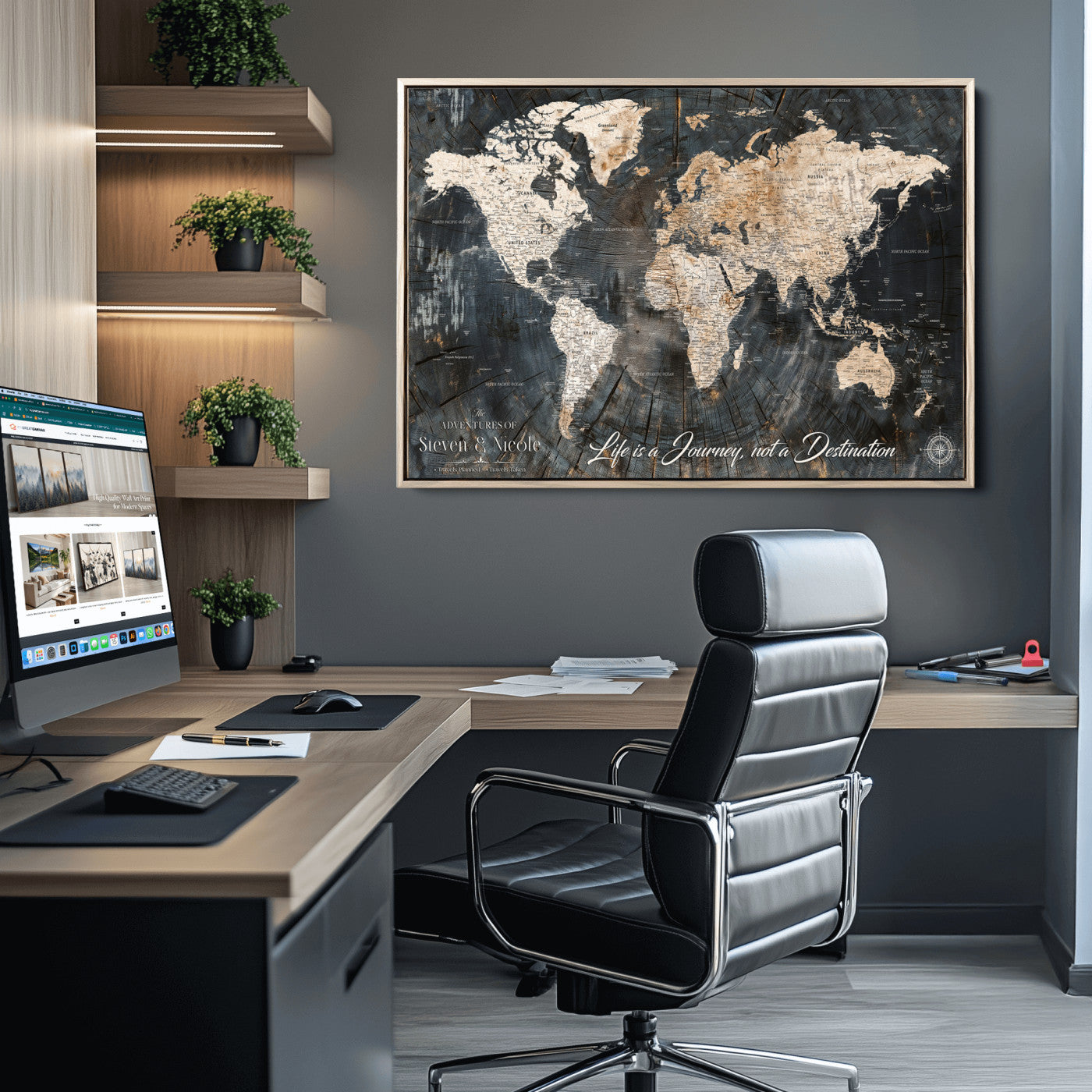 13001721-MGV-CV-36X24-Custom Push Pin World Map Wall Canvas Print – Personalized Travel Tracker with Pins – Framed Large Multi-Size Canvas for Home Office Decor