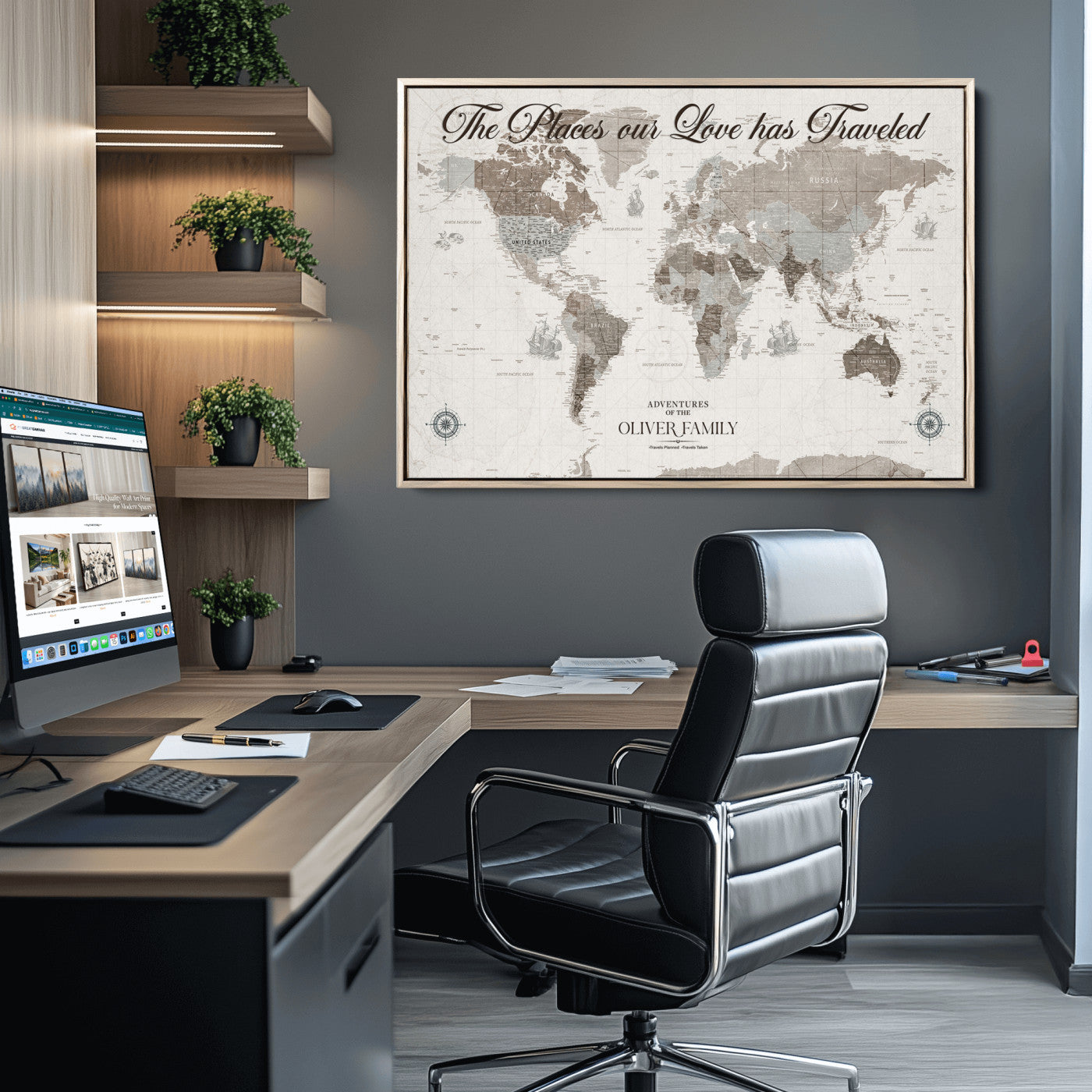 88245481-MGV-CV-36X24-Custom Push Pin World Map Wall Canvas Print – Personalized Travel Tracker with Pins – Framed Large Multi-Size Canvas for Home Office Decor