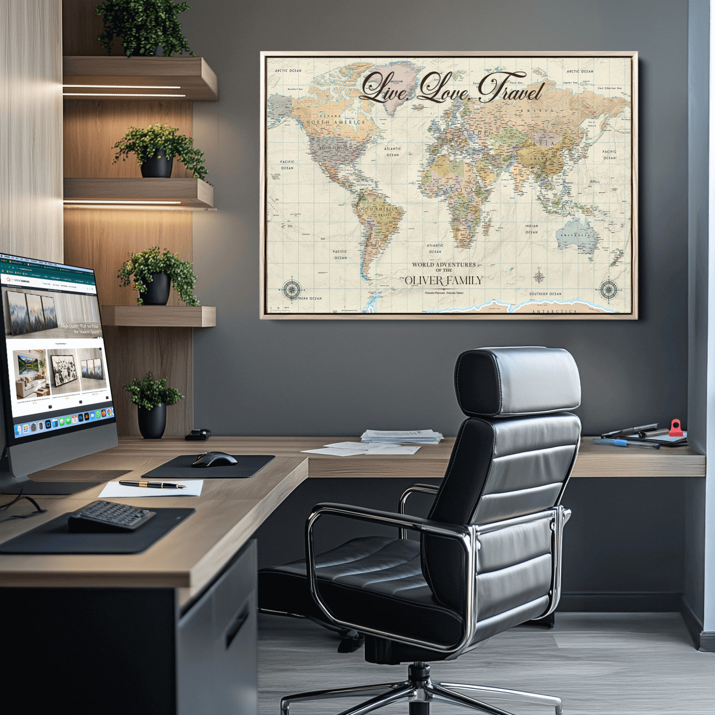 49563244-MGV-CV-36X24-Custom Push Pin World Map Wall Canvas Print – Personalized Travel Tracker with Pins – Framed Large Multi-Size Canvas for Home Office Decor