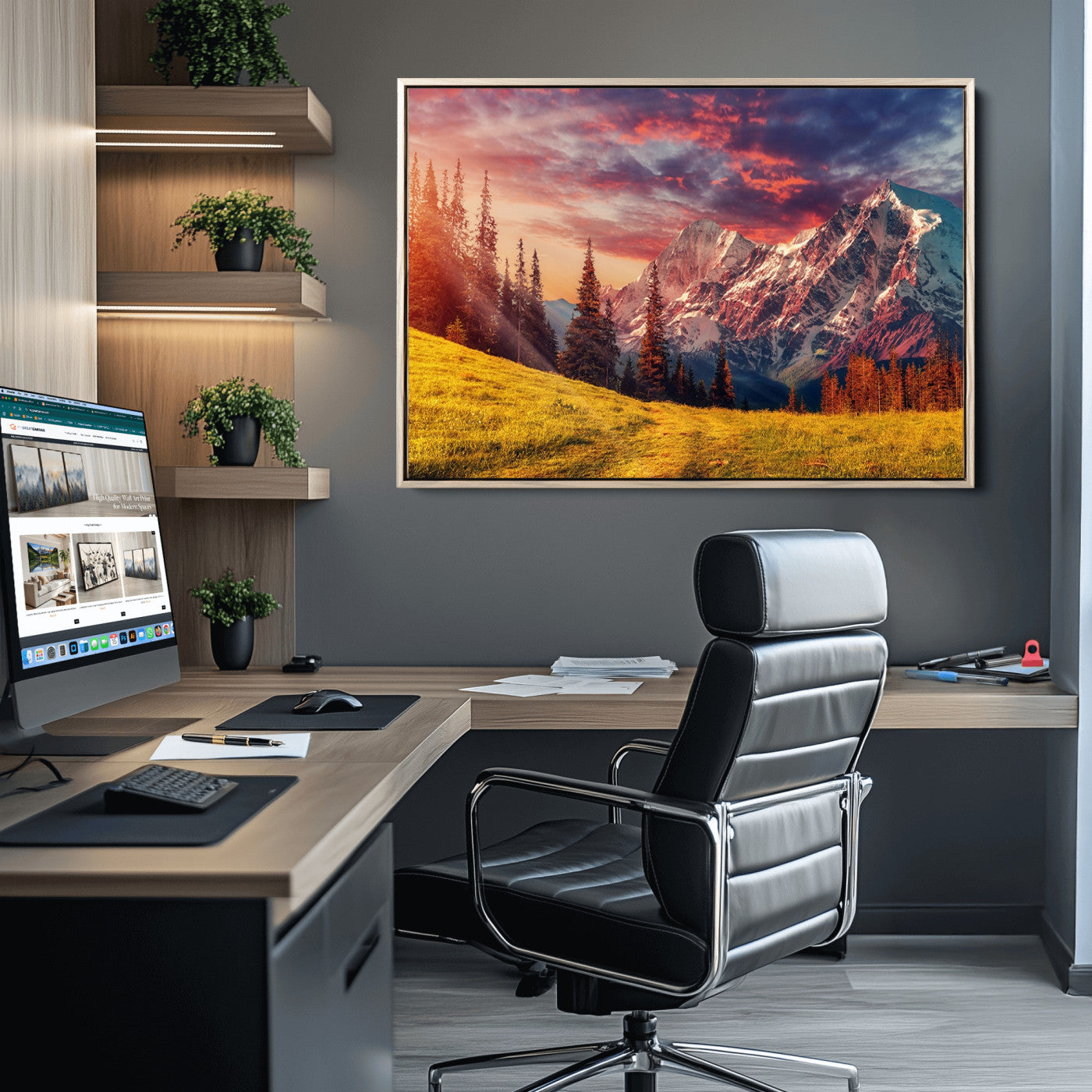 48448-MGV-CV-36X24-Mountain and Daylight Red Sunset Wall Art Canvas Print