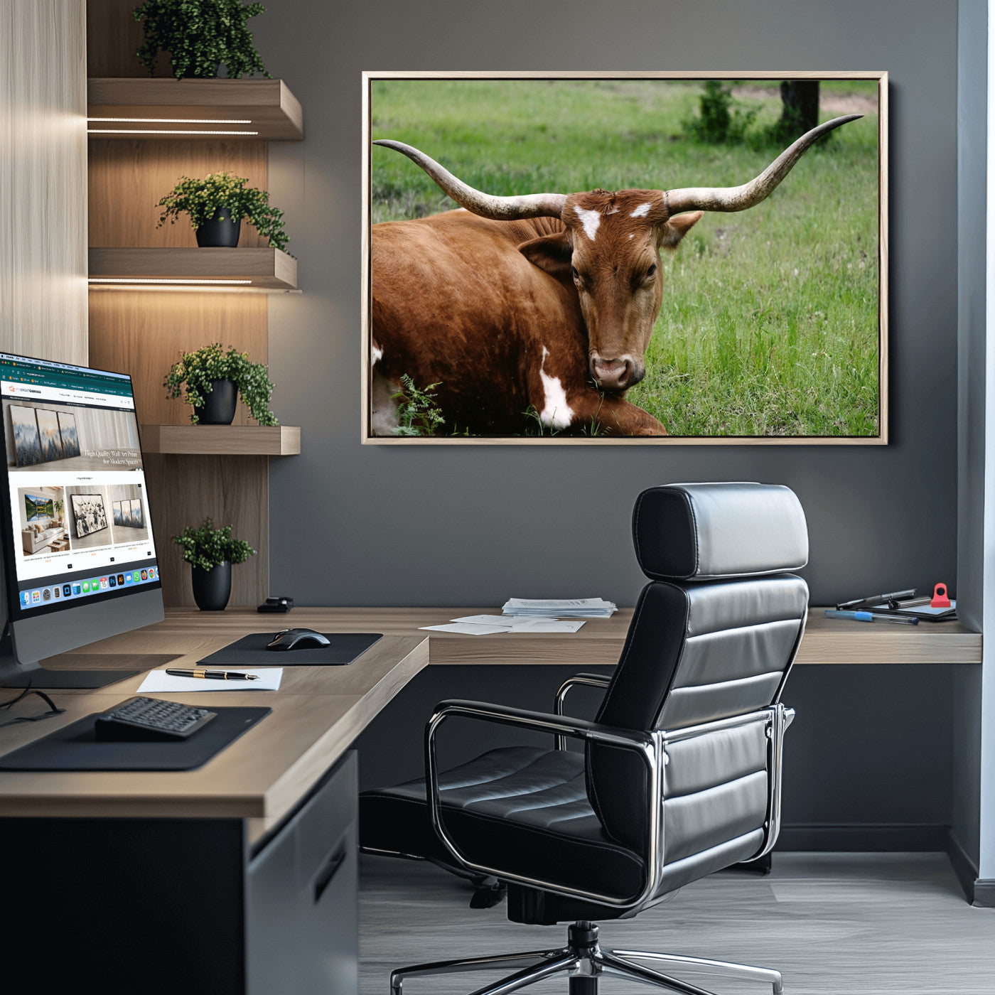 45997-MGV-CV-36X24-Longhorn Cow Animal Wall Art Canvas Print