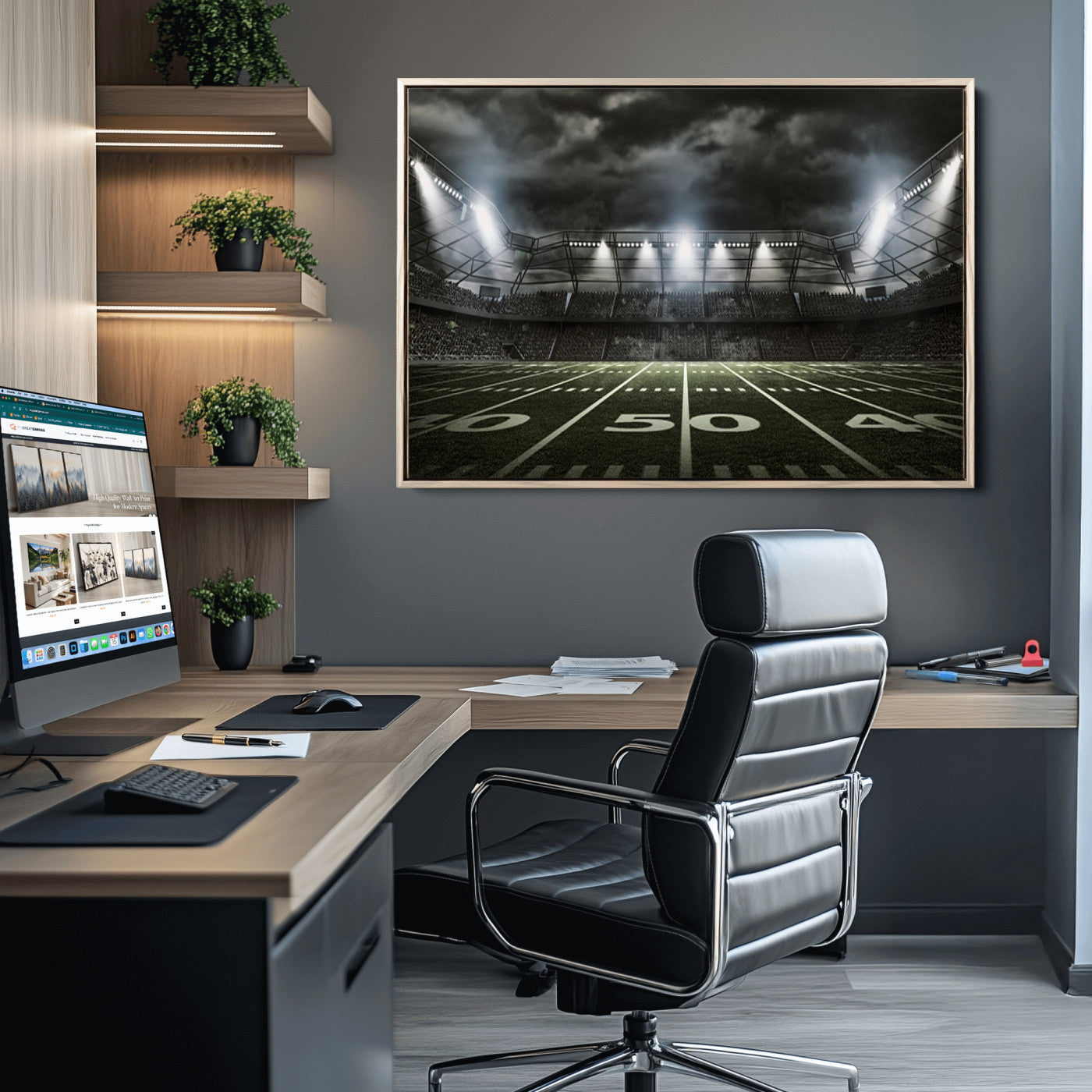 90107-MGV-CV-36X24-American Football Stadium Wall Art Canvas Print, Stadium Sport Wall Art Print