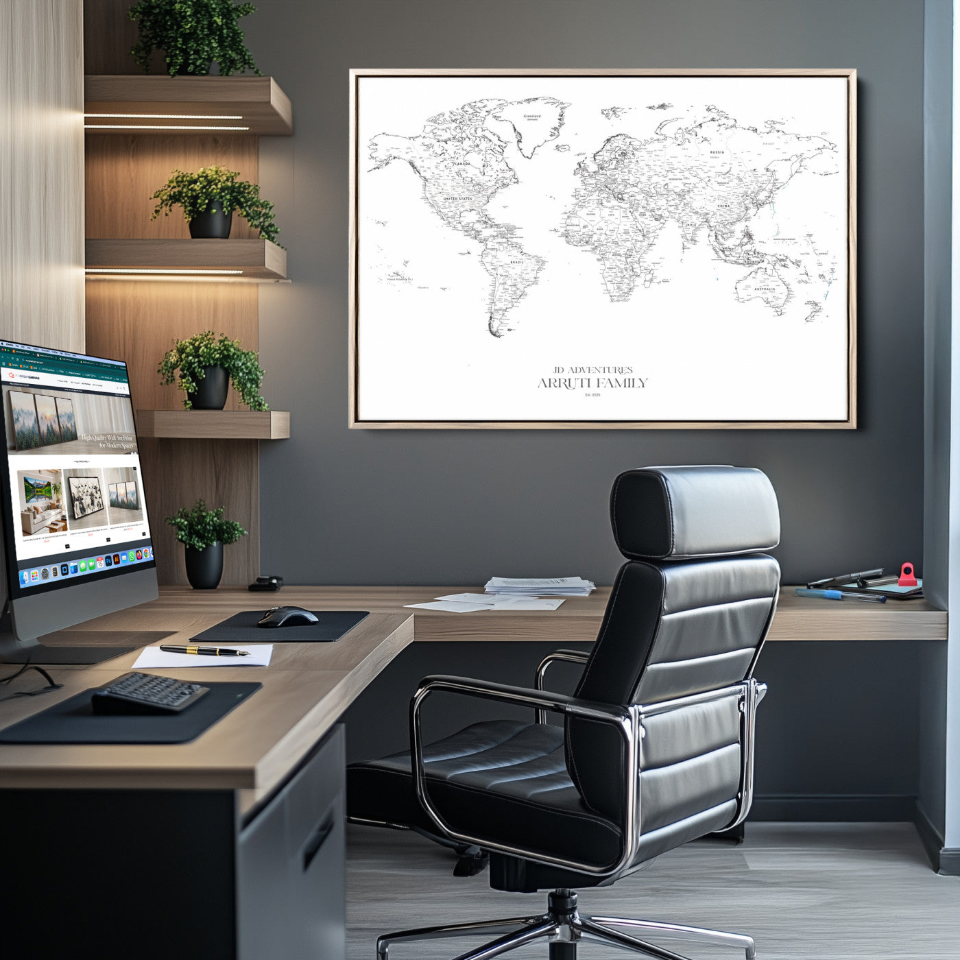 Personalized World Map Wall Art Canvas Print - Custom Push Pin Travel Map Canvas - Framed Map Print for Travel Lover Gift