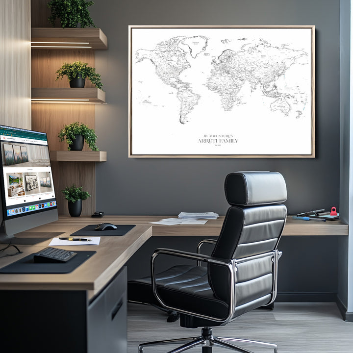 Personalized World Map Wall Art Canvas Print - Custom Push Pin Travel Map Canvas - Framed Map Print for Travel Lover Gift