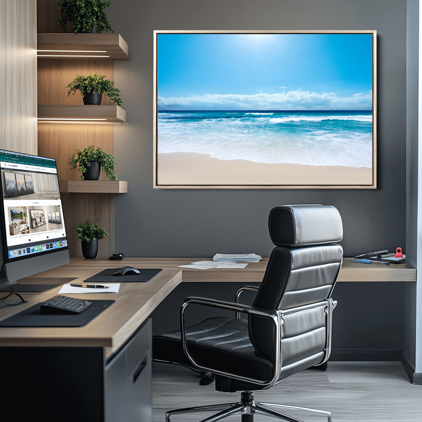 45929-MGV-CV-36X24-Wall Art Canvas Print Shiny Blue Sea and Beach