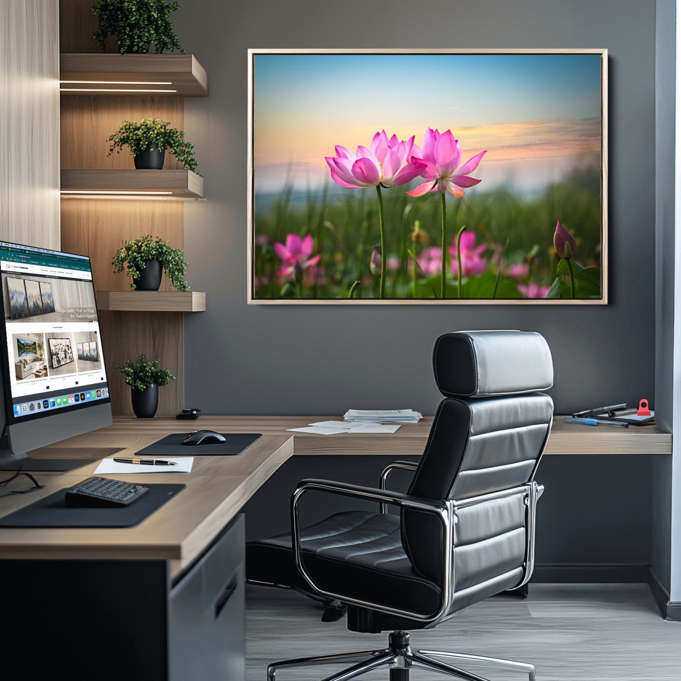 64234-MGV-CV-36X24-Pink Flower on the Mountain Canvas Print, Framed Pink Flower Canvas Wall Art