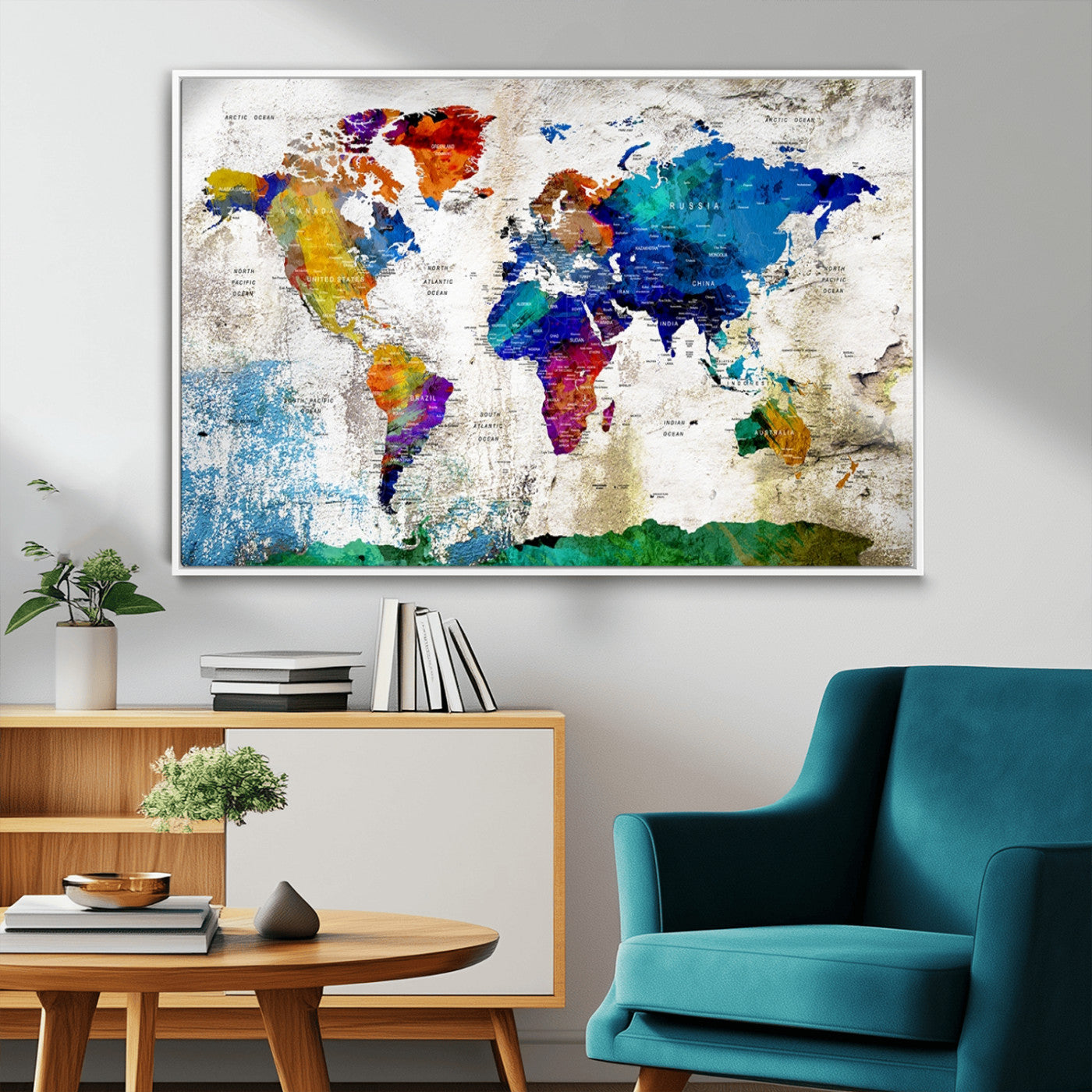 MGV-FC-36X24 - Push Pin World Map Canvas Print – Framed Wall Art for Couples to Track Their Travels – Anniversary