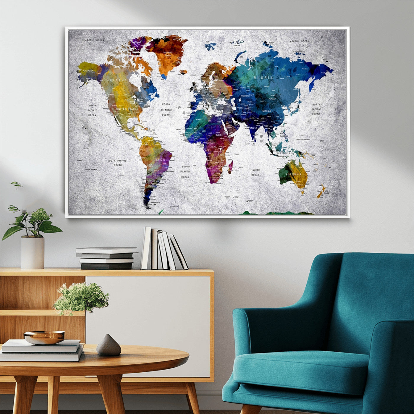 MGV-FC-36X24 - Push Pin World Map Canvas Print – Framed Wall Art for Couples to Track Their Travels – Anniversary