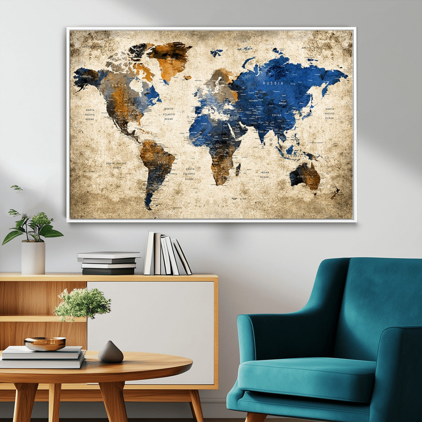 MGV-FC-36X24 - Push Pin World Map Canvas Print – Framed Wall Art for Couples to Track Their Travels – Anniversary