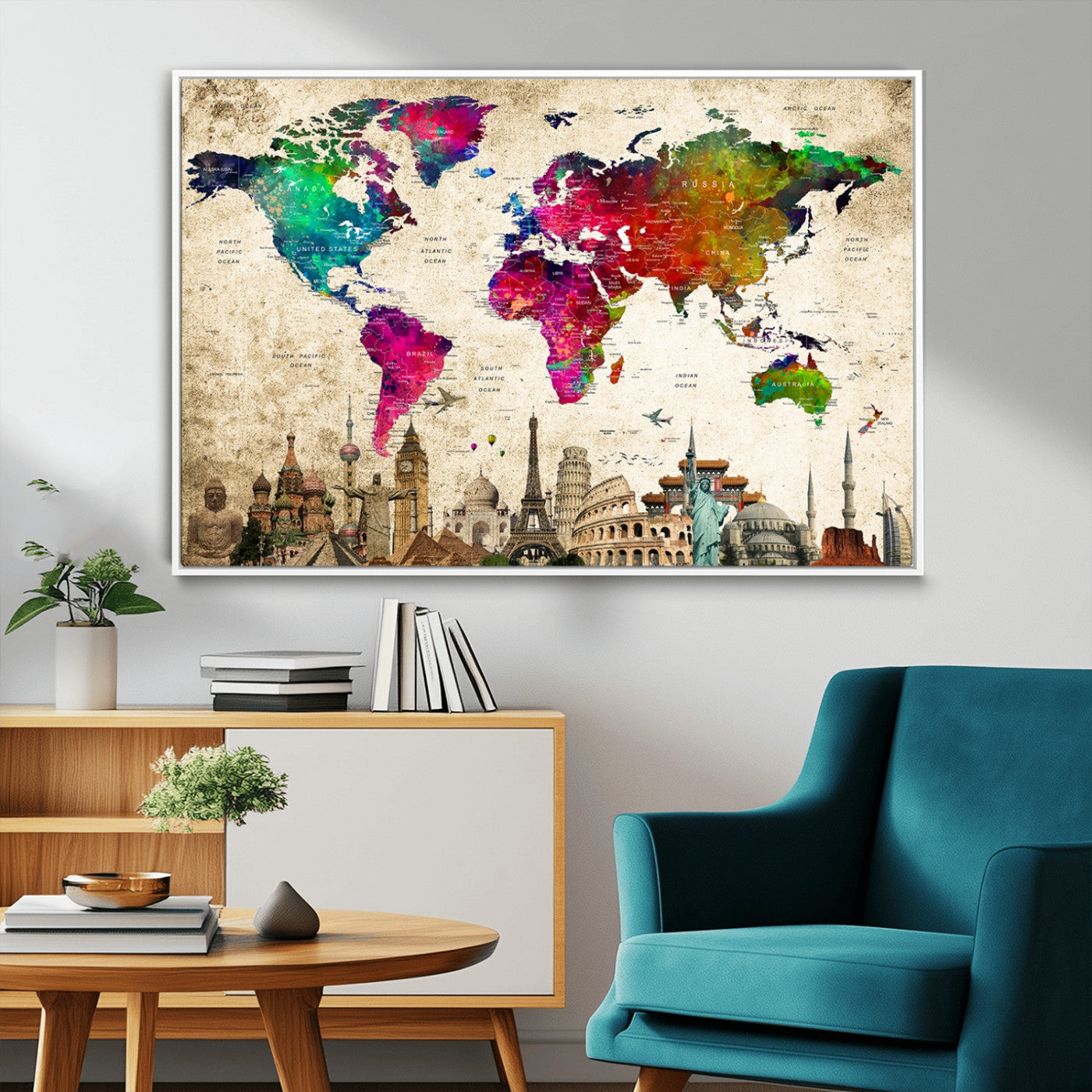 MGV-FC-36X24 - Push Pin World Map Canvas Print – Framed Wall Art for Couples to Track Their Travels – Anniversary