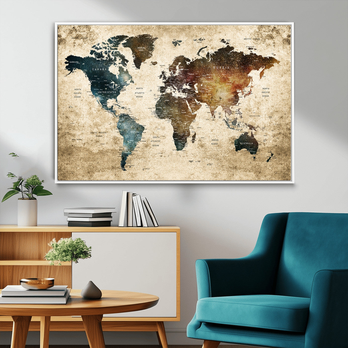MGV-FC-36X24 - Push Pin World Map Canvas Print – Framed Wall Art for Couples to Track Their Travels – Anniversary